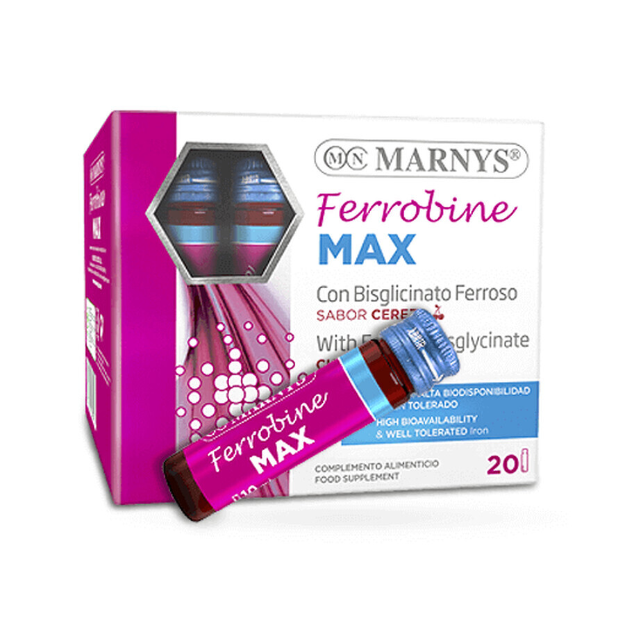Ferrobine Max mit Eisen, Zink und Vitaminen, 20 Fläschchen, Marnys