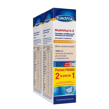 Multivital A-Z, 15 + 15 comprimate efervescente, Eurovita