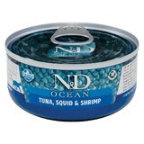 Nassfutter mit Thunfisch, Tintenfisch und Garnelen für Katzen N&amp;D Ocean Adult, 70 g, Farmina