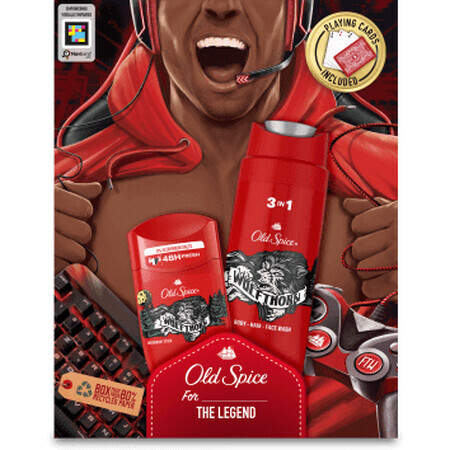 Old Spice Set deodorant stick + gel de duș + cărți de joc, 1 buc