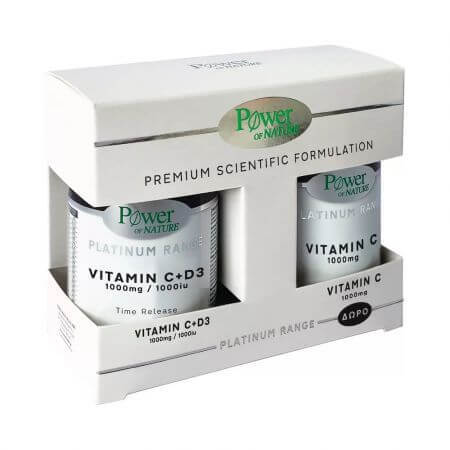 Pachet Vitamina C 1000mg + Vitamina D3 1000ui 30 tablete + Vitamina C 1000mg 20 tablete, Power of Nature