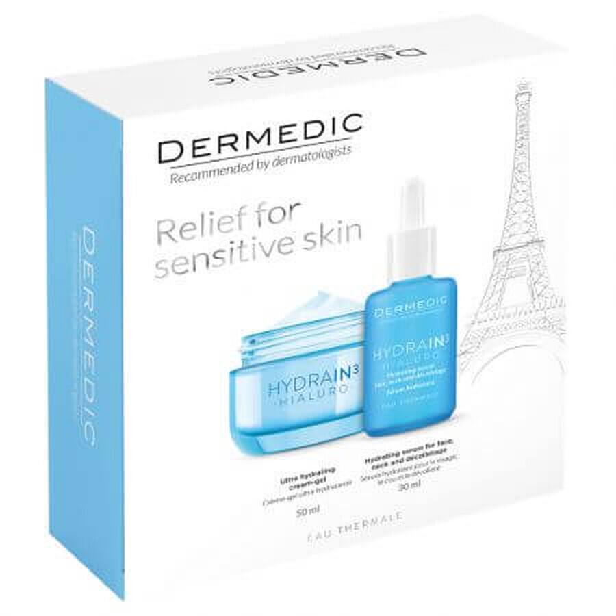 Dermedic Set Hydrain3 Feuchtigkeitsserum, 30 ml + Ultra-Feuchtigkeitscreme-Gel, 50 ml