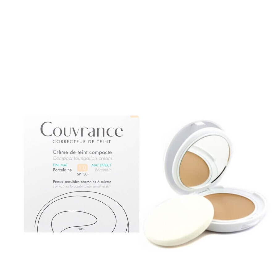 Fond de ten compact pentru ten normal-mixt cu SPF 30 Couvrance, Porcelaine 1.0, 10 g, Avene