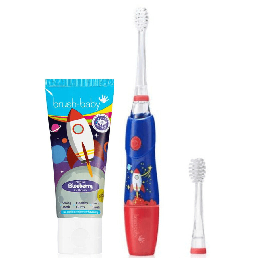 KidzSonic Zahnbürste Paket Rocket + Blaubeer-Zahnpasta, Babybürste