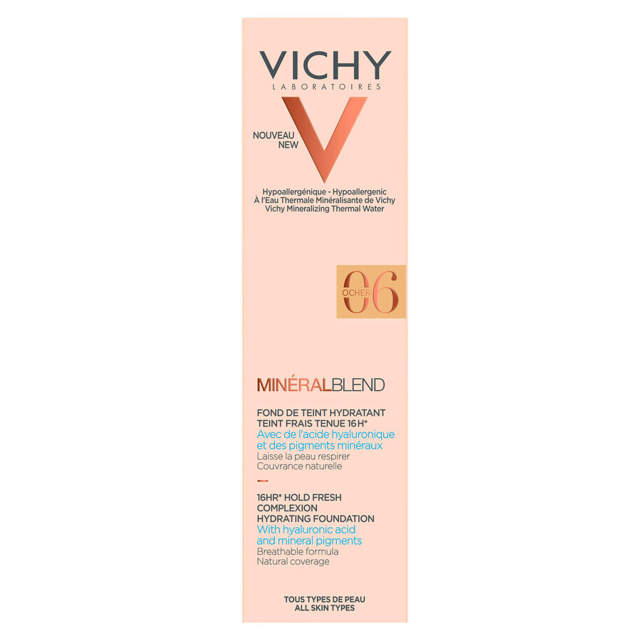 Fond de ten cu acid hialuronic MineralBlend, Nuanța Ocher 06, 30 ml, Vichy