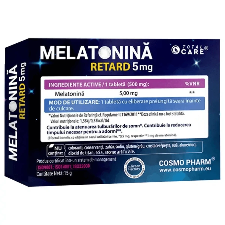 Melatonine Retard, 5 mg, 30 tabletten, Cosmo Pharm