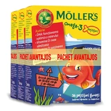 Visgummie met omega-3 smaak, groene citroen en aardbei, 3 x 36 geleitjes, Moller's