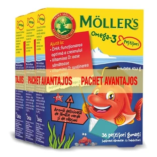 Visgummie met omega-3 smaak, groene citroen en aardbei, 3 x 36 geleitjes, Moller's