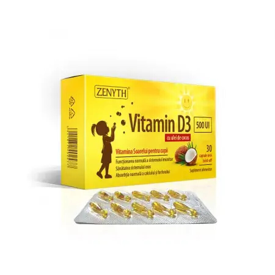 Vitamin D3 für Kinder, 500 IU, 30 Kapseln, Zenyth