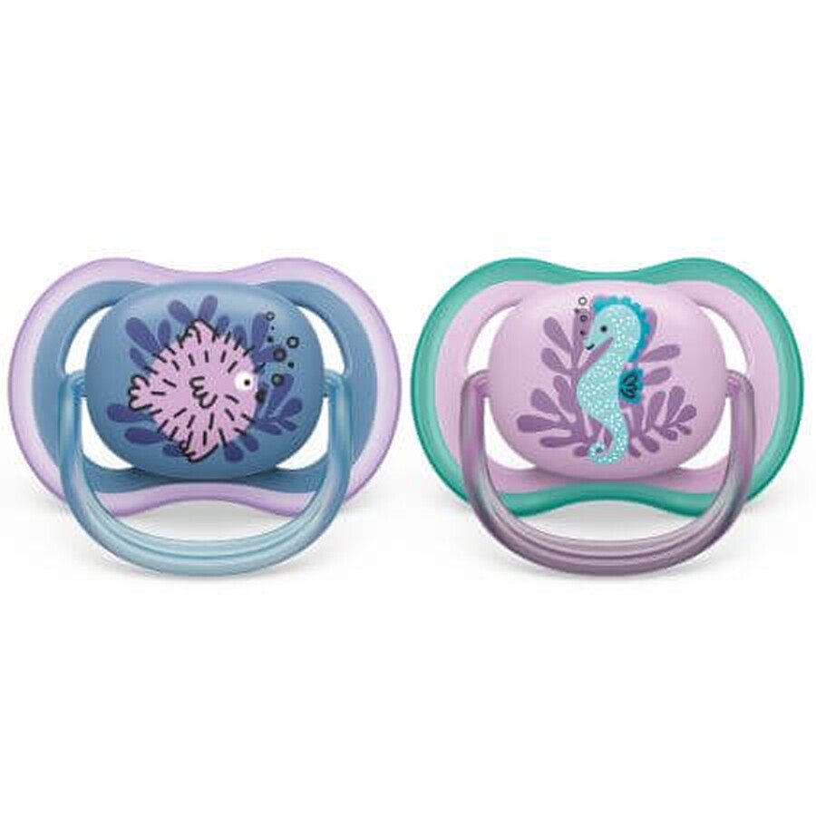 Philips Avent Ultra Air Soothers, 6-18 months, 2 pieces, Purple and Blue with Drawing, SCF085/61, Philips