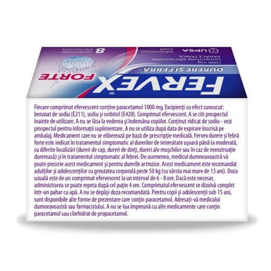 Fervex Strong Pain and Fever, 1000 mg, 8 effervescent tablets, Upsa