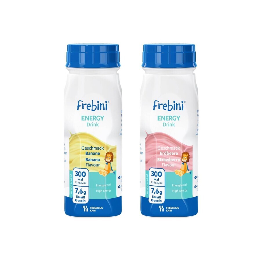 Frebini energy drink with strawberry flavor, 200 ml, Fresenius