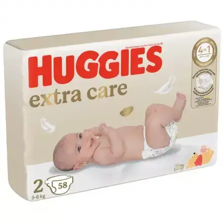 Scutece de schimb , Extra Care, Nr. 2, 3-6 kg, 58 bucati, Huggies