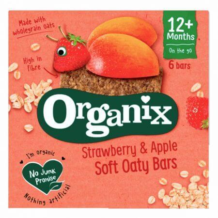 Bio-Hafervollkornriegel mit Erdbeeren und Äpfeln, + 12 Monate, 6 Riegel x 23 g, Organix