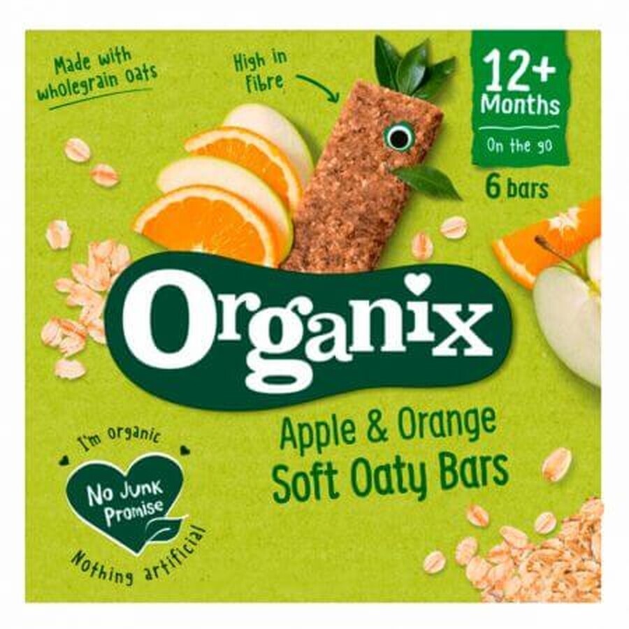 Bio-Hafervollkornriegel mit Äpfeln und Orangen, +12 Monate, 6 Riegel x 23 g, Organix