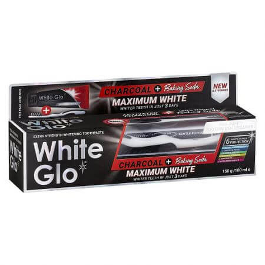 Holzkohle + Natron Zahnpasta Maximum White, 100 ml, White Glo