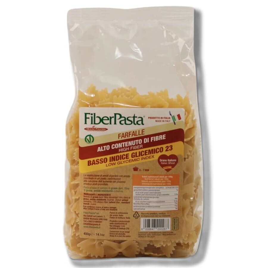 Paste farfalle, 400 g, Fiber Pasta