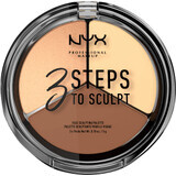 Nyx Professional MakeUp Paletă de iluminare și conturare 3 Steps to Sculpt Light 02, 15 g