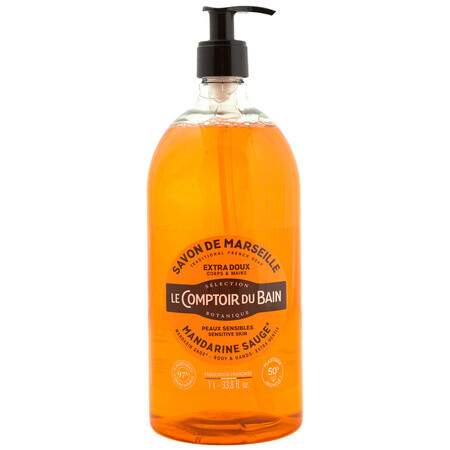 Sapun lichid de marsilia cu mandarine si salvie, 1000 ml, Le Comptoir du Bain