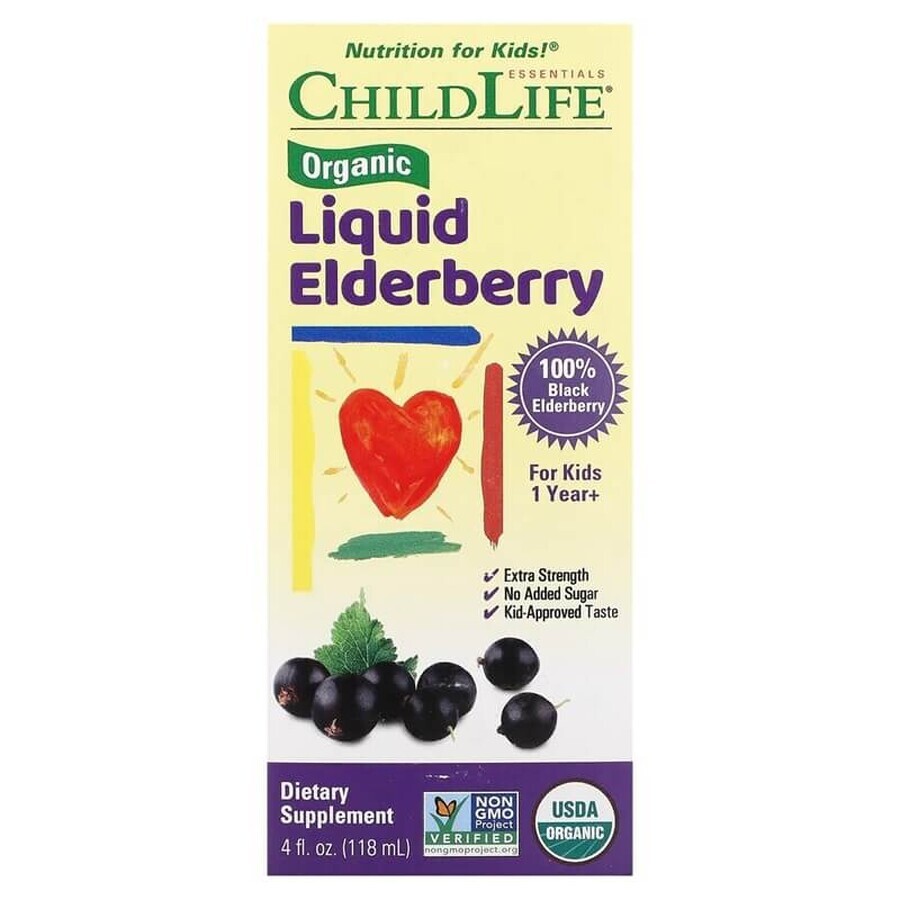 Nahrungsergänzungsmittel zur Unterstützung des Immunsystems Organic Liquid Elderberry Childlife Essentials, 118 ml, Secom