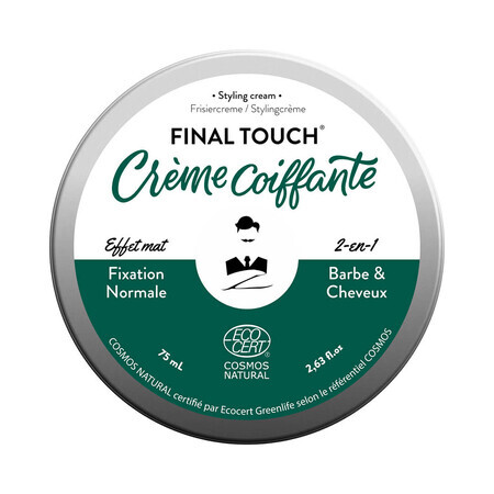 Final Touch, Crema de styling 2 în 1 pentru barba si par, efect mat, Monsieur Barbier, 75 ml, Biocart