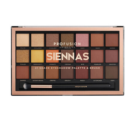 Siennas, Paleta Farduri 21 Nuante si 1 Pensula, Profusion Cosmetics, 245 gr, Biocart