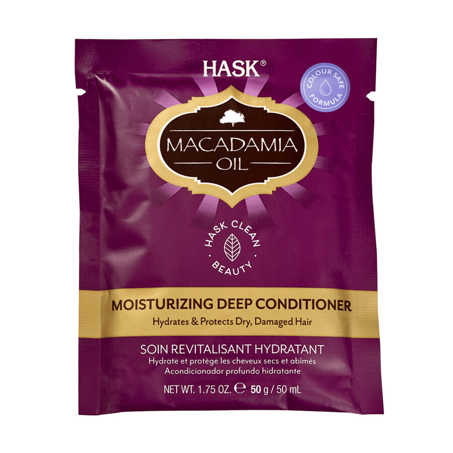 Feuchtigkeitsspendende Pflegespülung für trockenes und stumpfes Haar mit Macadamiaöl, 50 ml, Hask