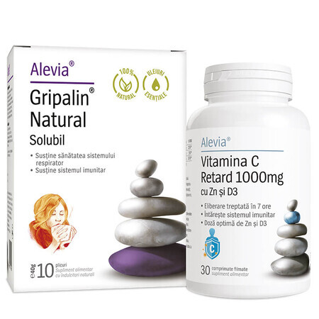 Gripalin Natural Soluble 10 Beutel + Vitamin C 1000 mg Delayed mit Zn und D3 30 Tabletten, Alevia
