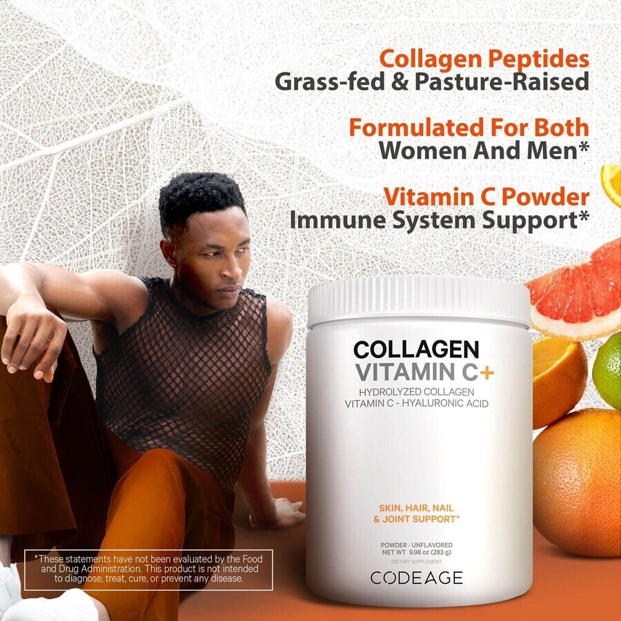 Codeage Collagen Vitamin C+, Hydrolyzed Collagen mit Vitamin C und Hyaluronsäure, 283 g, GNC