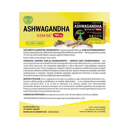 Ashwaganda KSM-66, 700 mg, 30 capsules, Cosmopharm