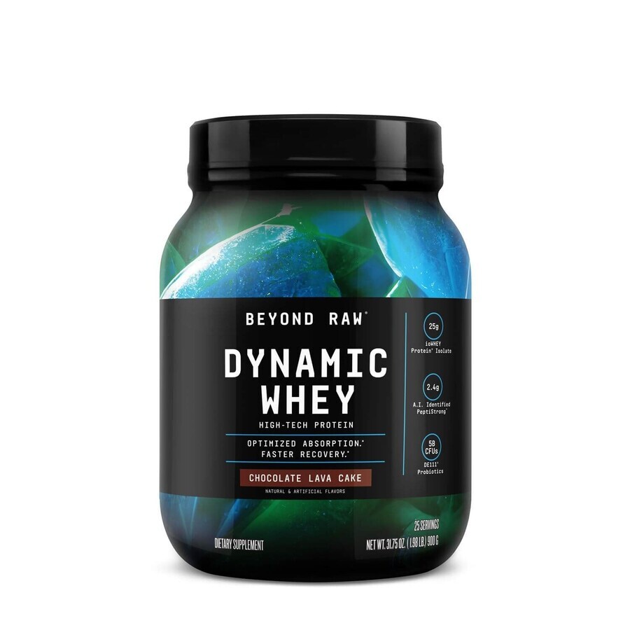 Beyond Raw Dynamic Whey Chocolate Lava Cake, Proteína de suero con sabor a tarta de chocolate y lava, 900 G, GNC