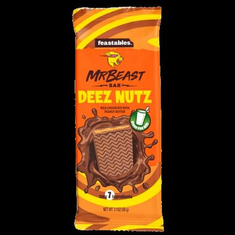 Deez Nutz Milchschokolade mit Erdnussbutter, 60 g, Mr Beast Feastables