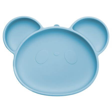 Farfurie din silicon cu ventuza Panda, 6 luni+, Aqua Blue, Appekids