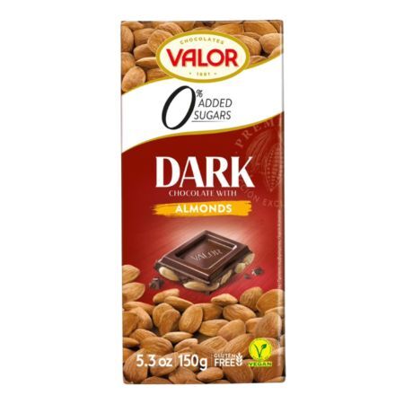 Zuckerfreie dunkle Schokolade mit Mandeln, 150 g, Valor
