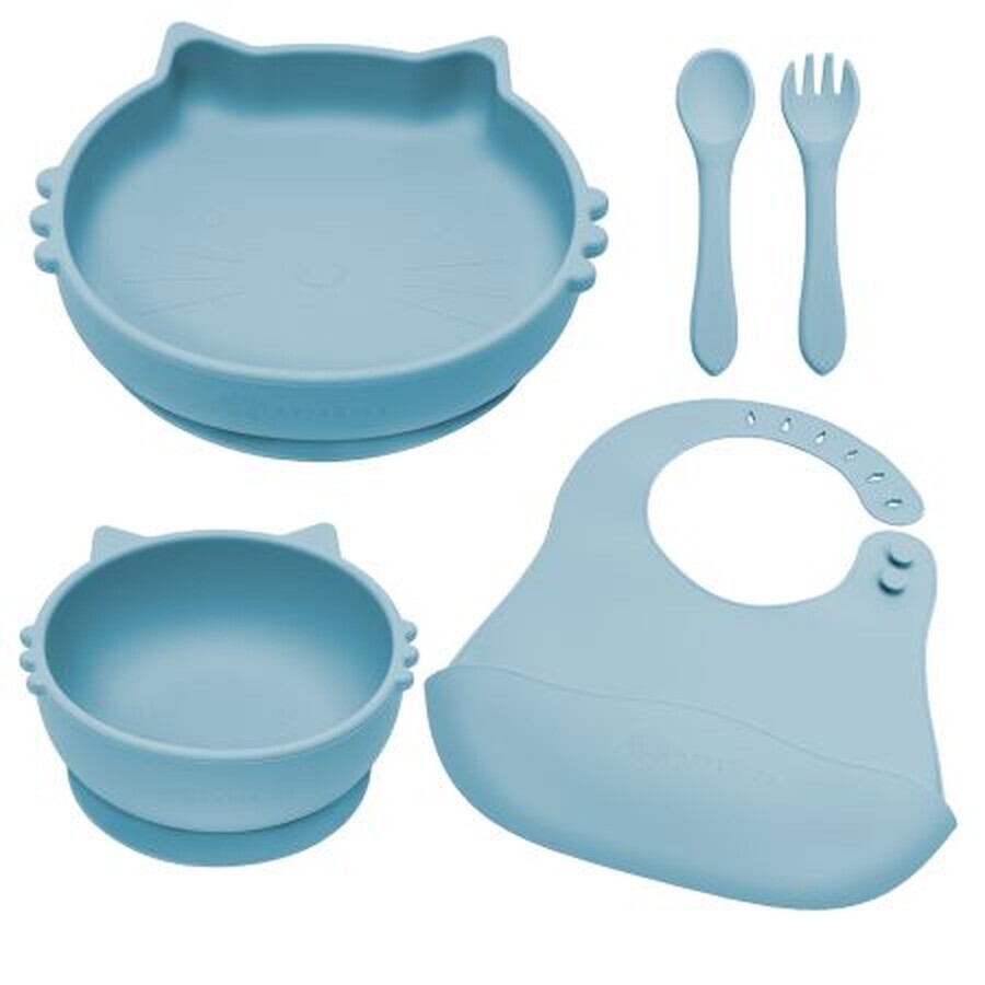 Set pentru diversificare din silicon Kitty, Aqua Blue, Appekids