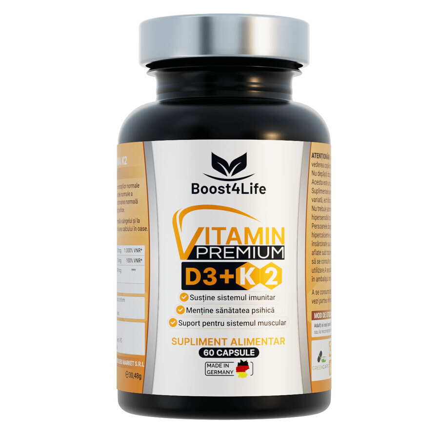 Vitamin D3 + K2 Premium GreenCaps, 60 Kapseln, Boost4Life