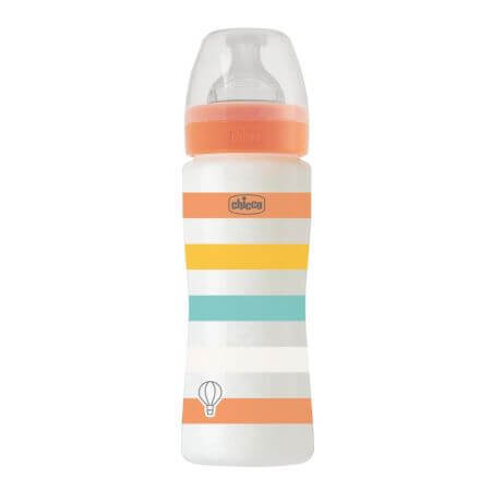 WB PP-Flasche mit schnell fließendem Silikonsauger Unisex, 4 Monate+, Orange, 330 ml, Chicco