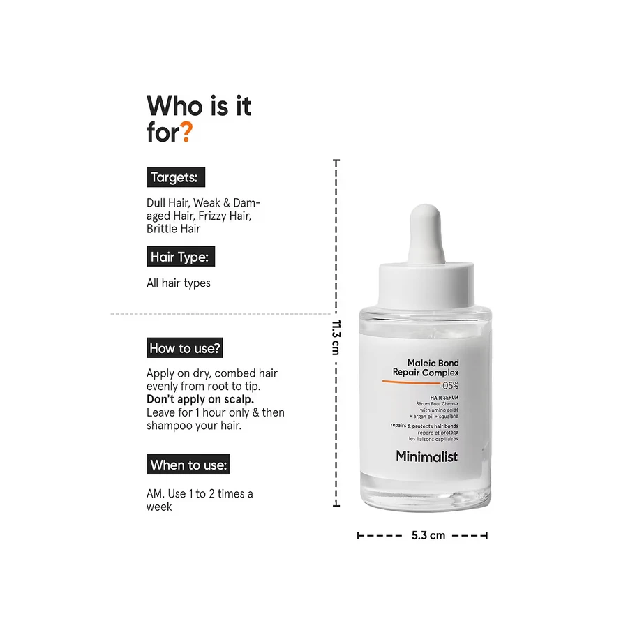 Siero riparatore per capelli danneggiati Maleic Bond Repair Complex 0,5%, 50 ml, Minimalist