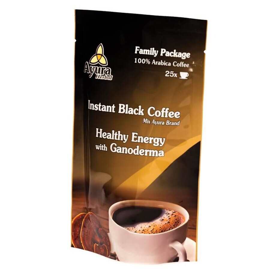 Café noir avec ganoderma Mélange instantané pour café familial, 100 g, Ayura Herbal