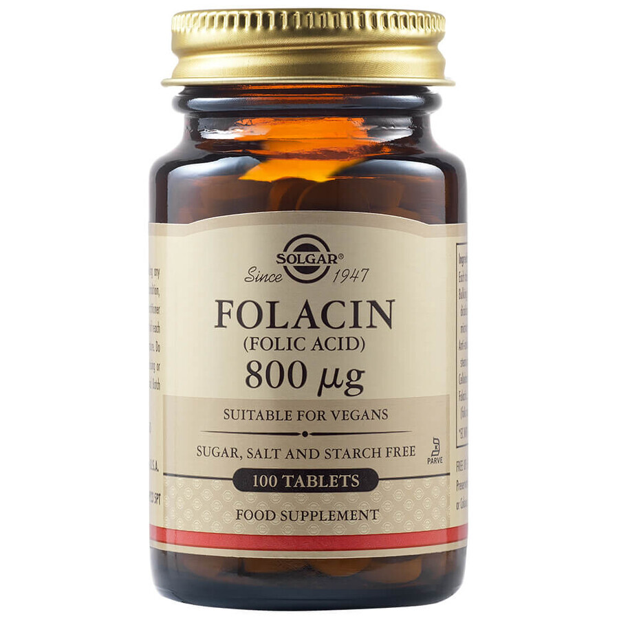 Folacin Folic Acid 800 mcg, 100 tablet, Solgar