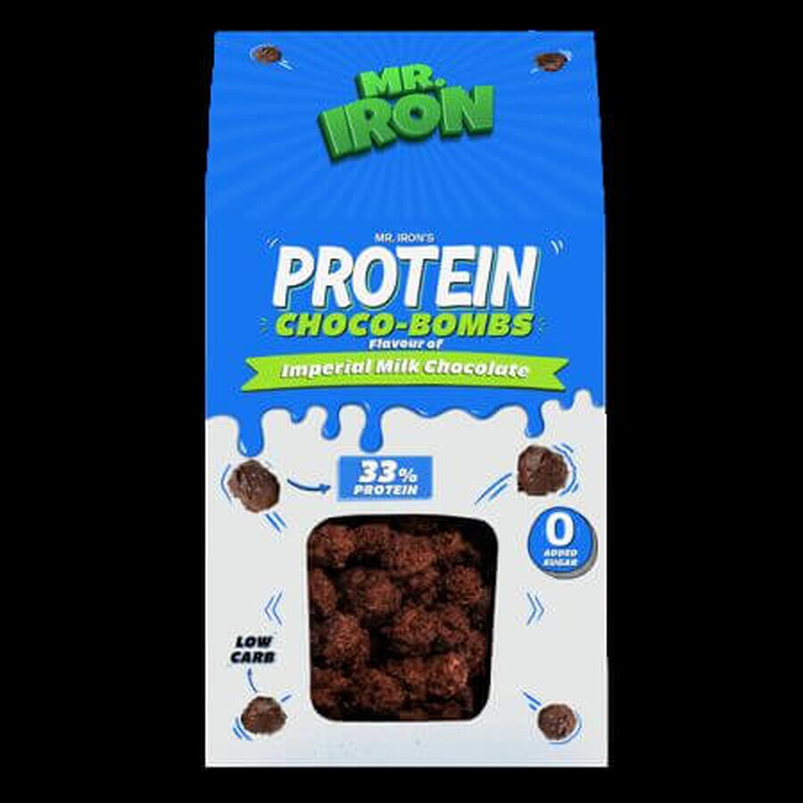 Praline proteice cu ciocolata cu lapte, fara zahar si fara gluten ChocoBombs, 100 g, Mister Iron