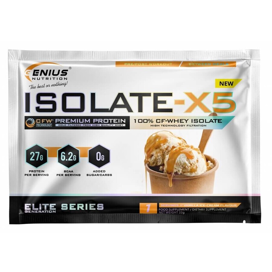 Isolate-X5 Vanilleeis-Geschmack Molkenprotein-Pulver, 33 g, Genius Nutrition