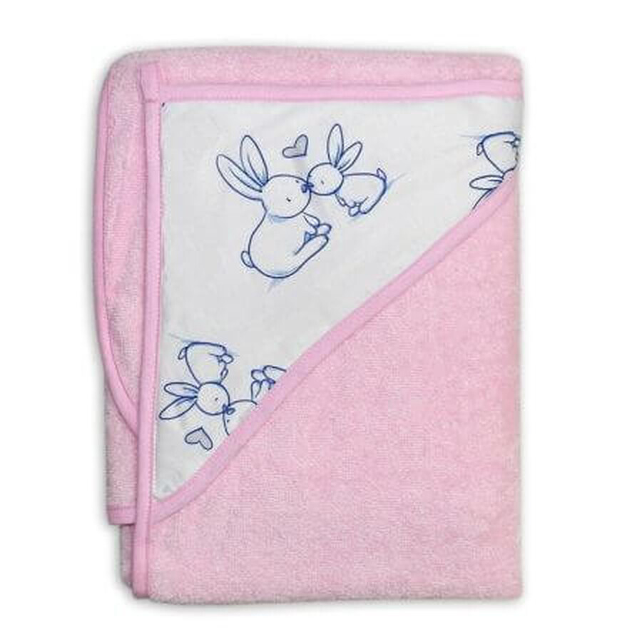 Badetuch Little Bunnies mit Kapuze, 100x100cm, Rosa, Tega Baby