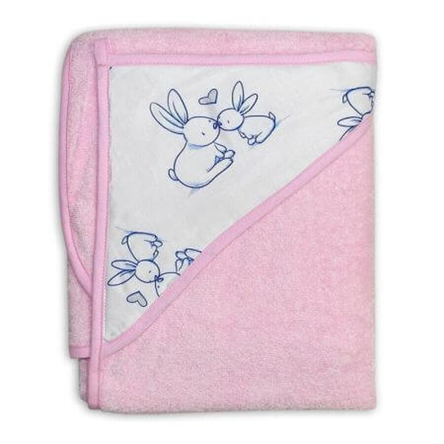 Little Bunnies hooded bath towel, 80x80cm, Pink, Tega Baby