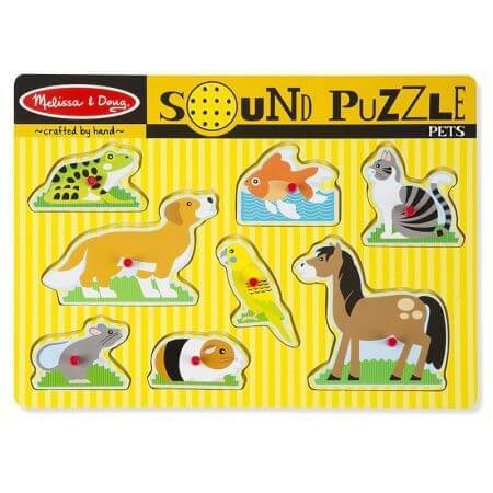 Holzpuzzle mit Geräuschen und Haustieren, Melissa und Doug