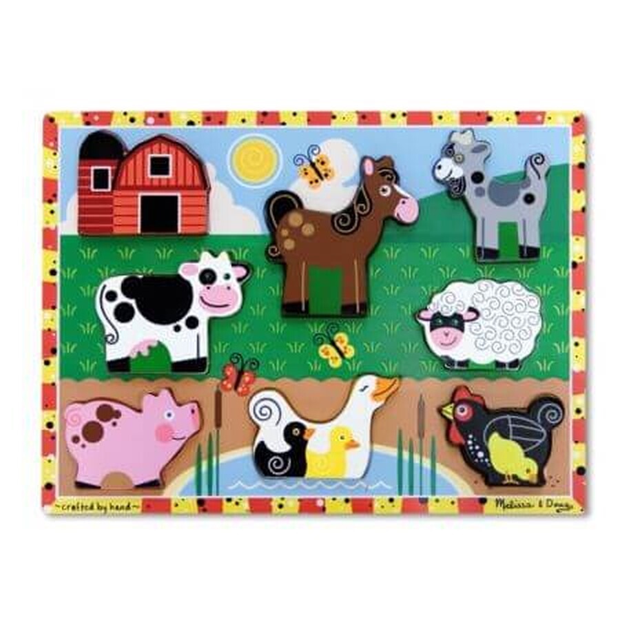 Puzzle din lemn in relife, animalele de la ferma, +2 ani, Melissa and Doug