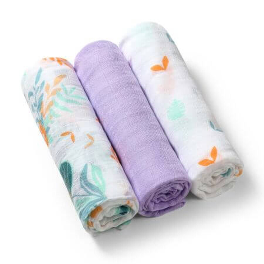 Set of 3 textile baby diapers, Purple, Babyono