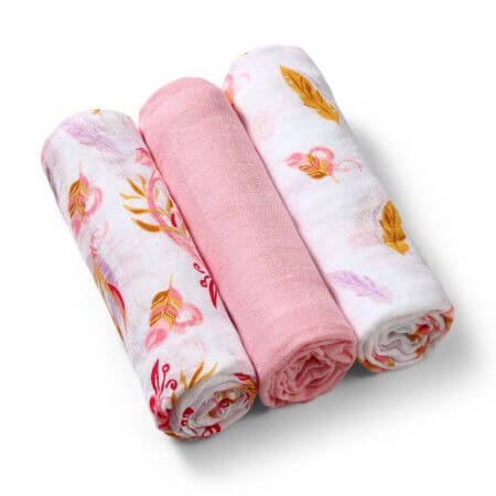 Set van 3 stoffen babyluiers, Roze, Babyono