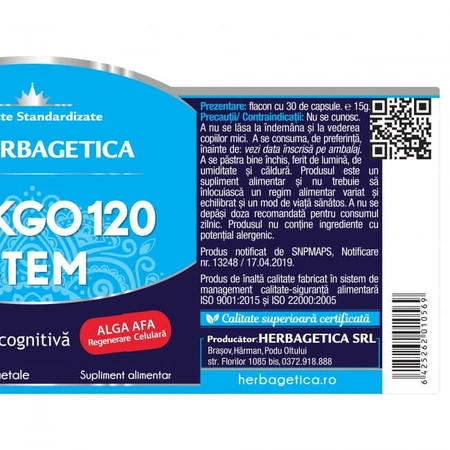 Ginkgo 120 Stem, 120 capsules, Herbagetic