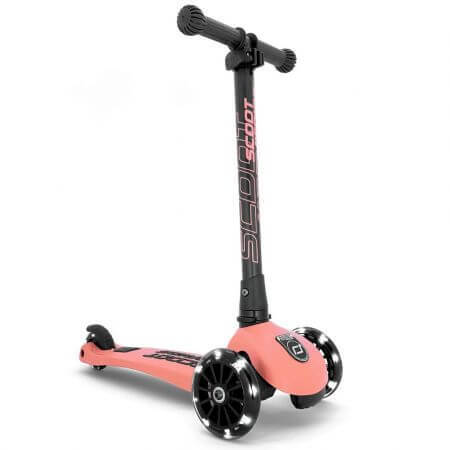 Highwaykick 3 verstellbarer und faltbarer Kinderroller mit Leuchträdern, 3 - 6 Jahre, Peach, Scoot & Ride